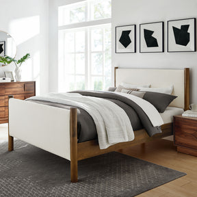 Maven Feather Walnut King Size Boucle Upholstered Platform Bed - Ornate Home
