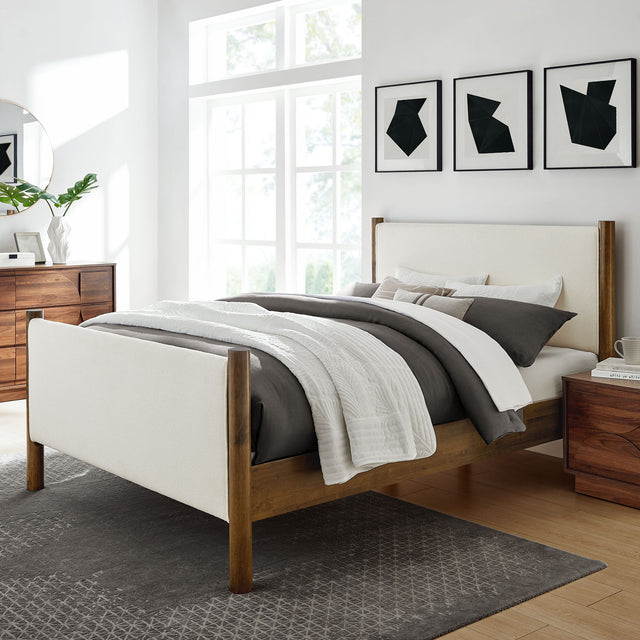 Maven Feather Walnut King Size Boucle Upholstered Platform Bed - Ornate Home