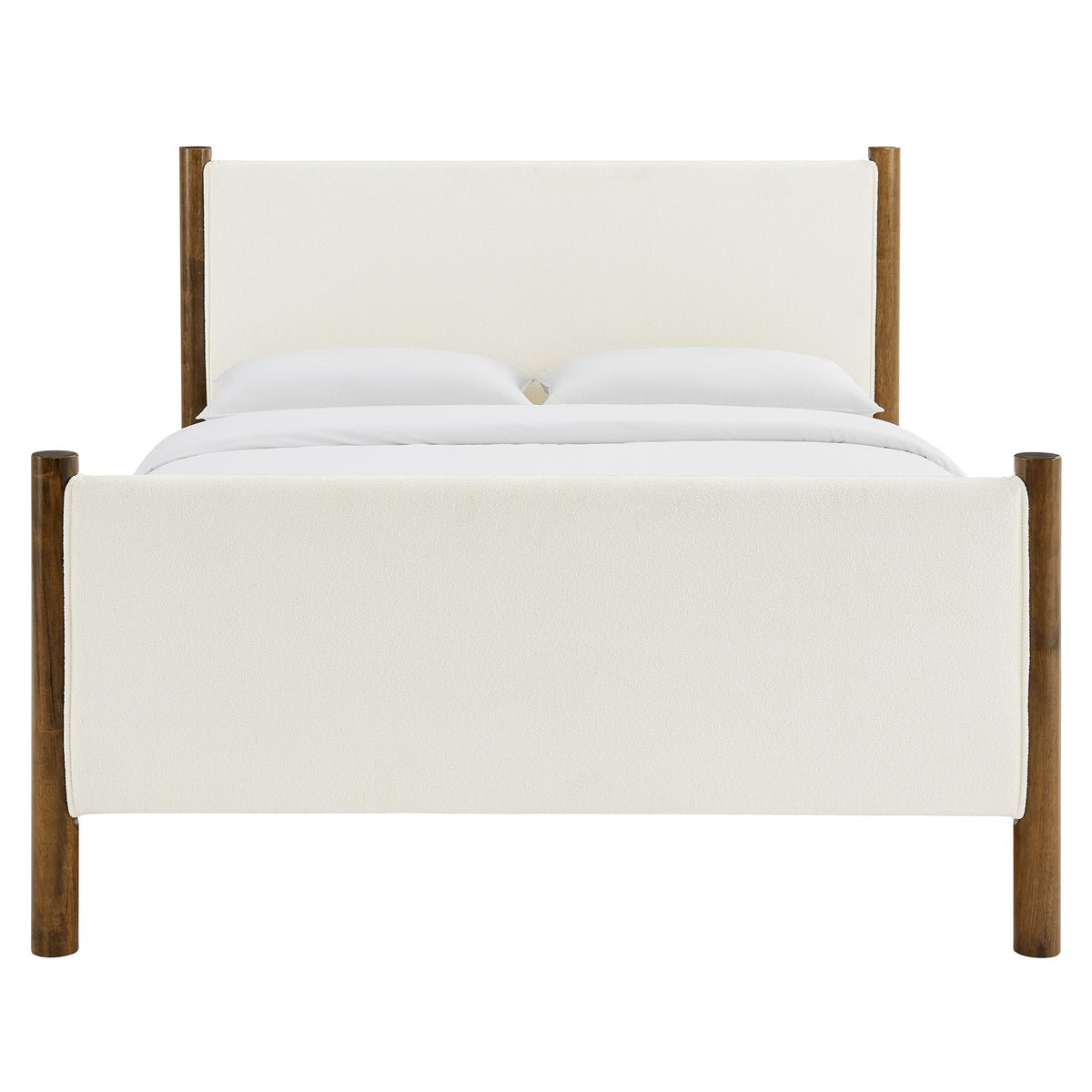 Maven Feather Walnut King Size Boucle Upholstered Platform Bed - Ornate Home