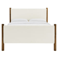 Maven Feather Walnut Queen Size Boucle Upholstered Platform Bed - Ornate Home