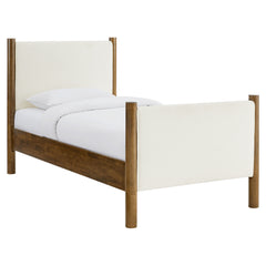 Maven Feather Walnut Twin Size Boucle Upholstered Platform Bed - Ornate Home
