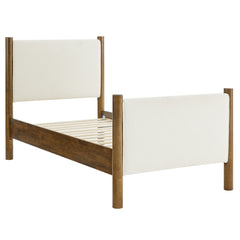 Maven Feather Walnut Twin Size Boucle Upholstered Platform Bed - Ornate Home
