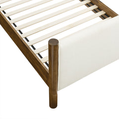 Maven Feather Walnut Twin Size Boucle Upholstered Platform Bed - Ornate Home