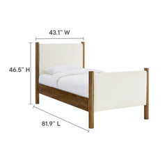 Maven Feather Walnut Twin Size Boucle Upholstered Platform Bed - Ornate Home