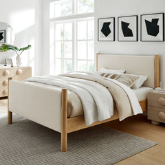 Maven Ivory/Oak Full Size Fabric Upholstered Platform Bed - Ornate Home