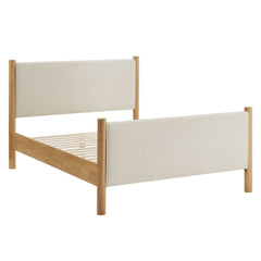 Maven Ivory/Oak Full Size Fabric Upholstered Platform Bed - Ornate Home