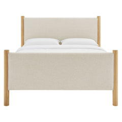 Maven Ivory/Oak Full Size Fabric Upholstered Platform Bed - Ornate Home