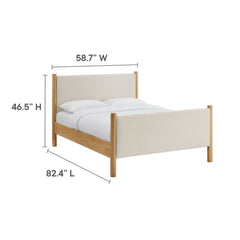 Maven Ivory/Oak Full Size Fabric Upholstered Platform Bed - Ornate Home