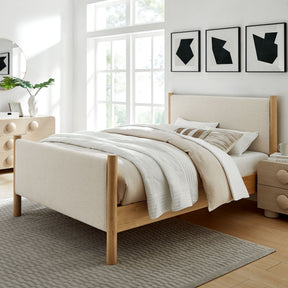 Maven Ivory/Oak King Size Fabric Upholstered Platform Bed - Ornate Home