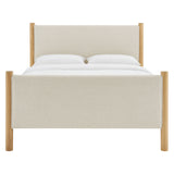 Maven Ivory/Oak King Size Fabric Upholstered Platform Bed - Ornate Home