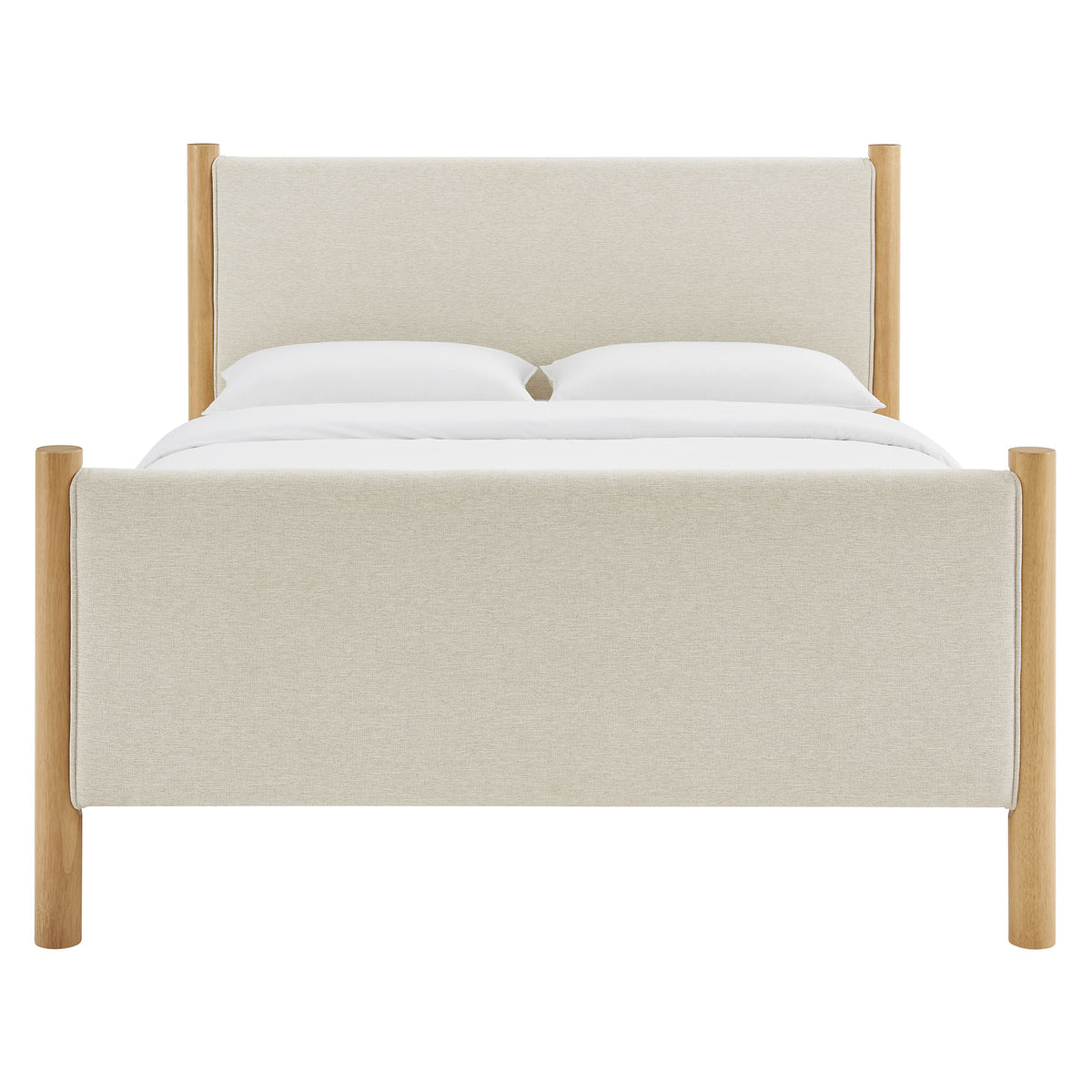 Maven Ivory/Oak King Size Fabric Upholstered Platform Bed - Ornate Home
