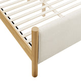 Maven Ivory/Oak King Size Fabric Upholstered Platform Bed - Ornate Home