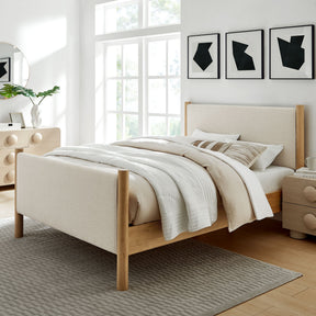 Maven Ivory/Oak Queen Size Fabric Upholstered Platform Bed - Ornate Home