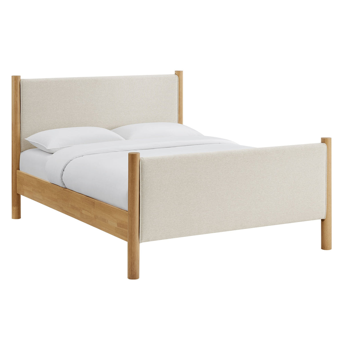 Maven Ivory/Oak Queen Size Fabric Upholstered Platform Bed - Ornate Home