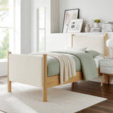 Maven Ivory/Oak Twin Size Fabric Upholstered Platform Bed - Ornate Home