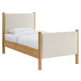 Maven Ivory/Oak Twin Size Fabric Upholstered Platform Bed - Ornate Home