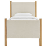Maven Ivory/Oak Twin Size Fabric Upholstered Platform Bed - Ornate Home