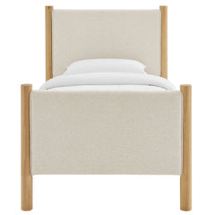 Maven Ivory/Oak Twin Size Fabric Upholstered Platform Bed - Ornate Home