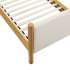 Maven Ivory/Oak Twin Size Fabric Upholstered Platform Bed - Ornate Home