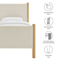 Maven Ivory/Oak Twin Size Fabric Upholstered Platform Bed - Ornate Home