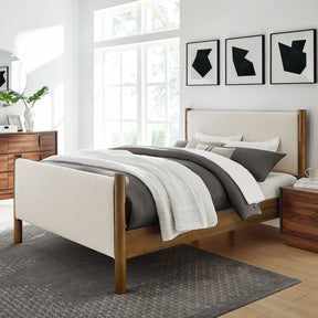 Maven Ivory/Walnut King Size Fabric Upholstered Platform Bed - Ornate Home