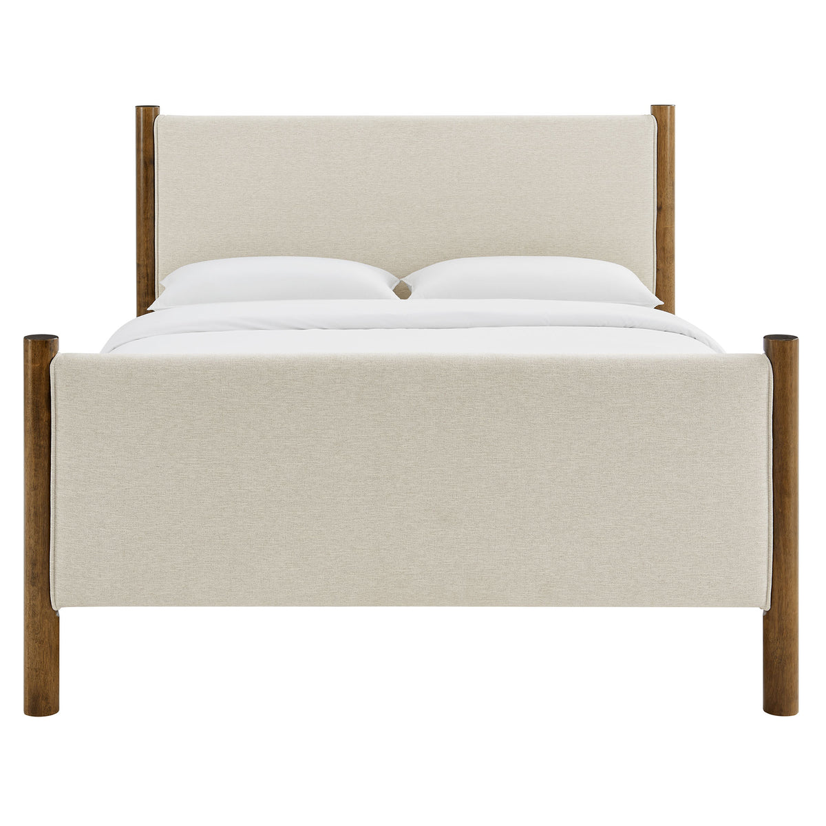 Maven Ivory/Walnut King Size Fabric Upholstered Platform Bed - Ornate Home