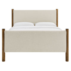 Maven Ivory/Walnut King Size Fabric Upholstered Platform Bed - Ornate Home
