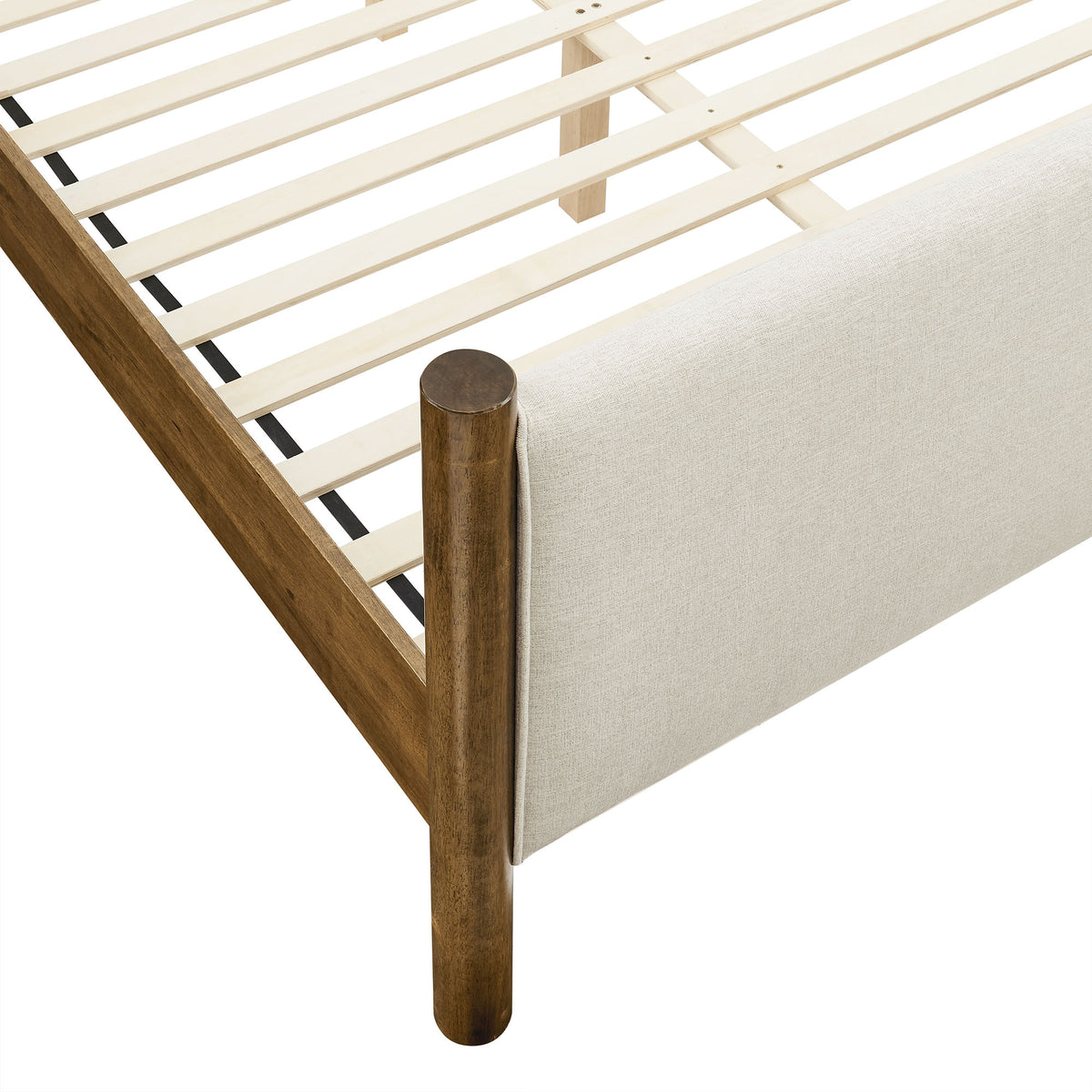 Maven Ivory/Walnut King Size Fabric Upholstered Platform Bed - Ornate Home