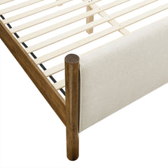 Maven Ivory/Walnut King Size Fabric Upholstered Platform Bed - Ornate Home