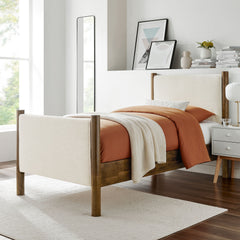 Maven Ivory/Walnut Twin Size Fabric Upholstered Platform Bed - Ornate Home
