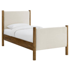 Maven Ivory/Walnut Twin Size Fabric Upholstered Platform Bed - Ornate Home