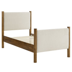 Maven Ivory/Walnut Twin Size Fabric Upholstered Platform Bed - Ornate Home
