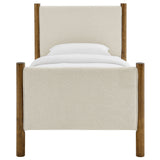 Maven Ivory/Walnut Twin Size Fabric Upholstered Platform Bed - Ornate Home
