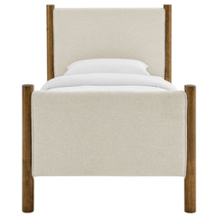 Maven Ivory/Walnut Twin Size Fabric Upholstered Platform Bed - Ornate Home