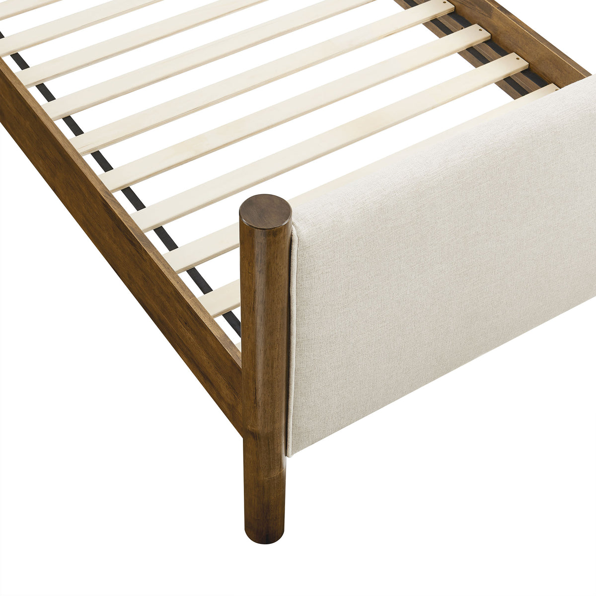 Maven Ivory/Walnut Twin Size Fabric Upholstered Platform Bed - Ornate Home
