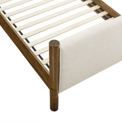 Maven Ivory/Walnut Twin Size Fabric Upholstered Platform Bed - Ornate Home