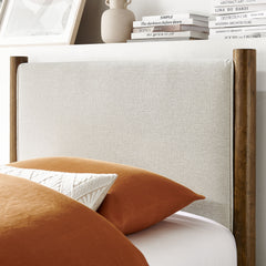 Maven Ivory/Walnut Twin Size Fabric Upholstered Platform Bed - Ornate Home