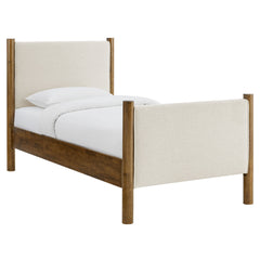 Maven Ivory/Walnut Twin Size Fabric Upholstered Platform Bed - Ornate Home