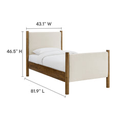 Maven Ivory/Walnut Twin Size Fabric Upholstered Platform Bed - Ornate Home