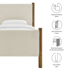 Maven Ivory/Walnut Twin Size Fabric Upholstered Platform Bed - Ornate Home