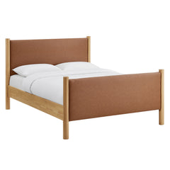Maven Tan/Oak Full Size Vegan Leather Upholstered Platform Bed - Ornate Home