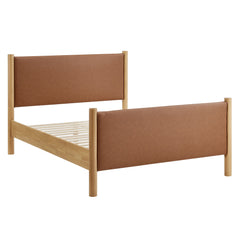 Maven Tan/Oak Full Size Vegan Leather Upholstered Platform Bed - Ornate Home