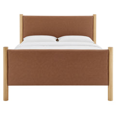Maven Tan/Oak Full Size Vegan Leather Upholstered Platform Bed - Ornate Home