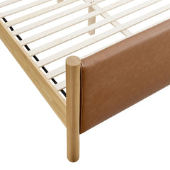 Maven Tan/Oak Full Size Vegan Leather Upholstered Platform Bed - Ornate Home