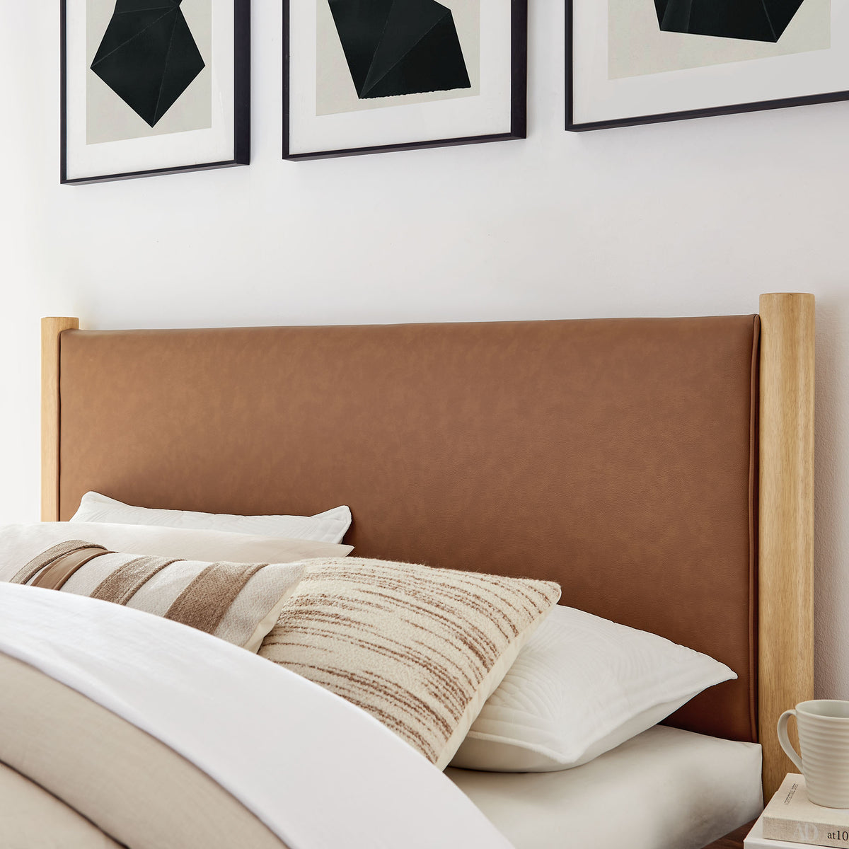 Maven Tan/Oak Full Size Vegan Leather Upholstered Platform Bed - Ornate Home