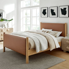 Maven Tan/Oak King Size Vegan Leather Upholstered Platform Bed - Ornate Home