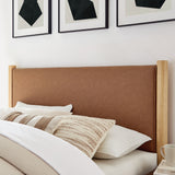 Maven Tan/Oak King Size Vegan Leather Upholstered Platform Bed - Ornate Home