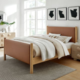 Maven Tan/Oak Queen Size Vegan Leather Upholstered Platform Bed - Ornate Home