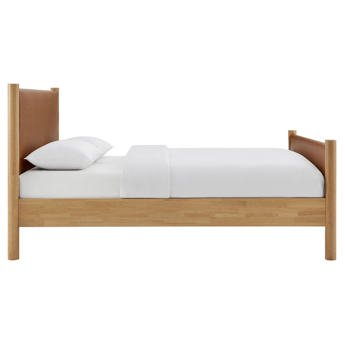 Maven Tan/Oak Queen Size Vegan Leather Upholstered Platform Bed - Ornate Home