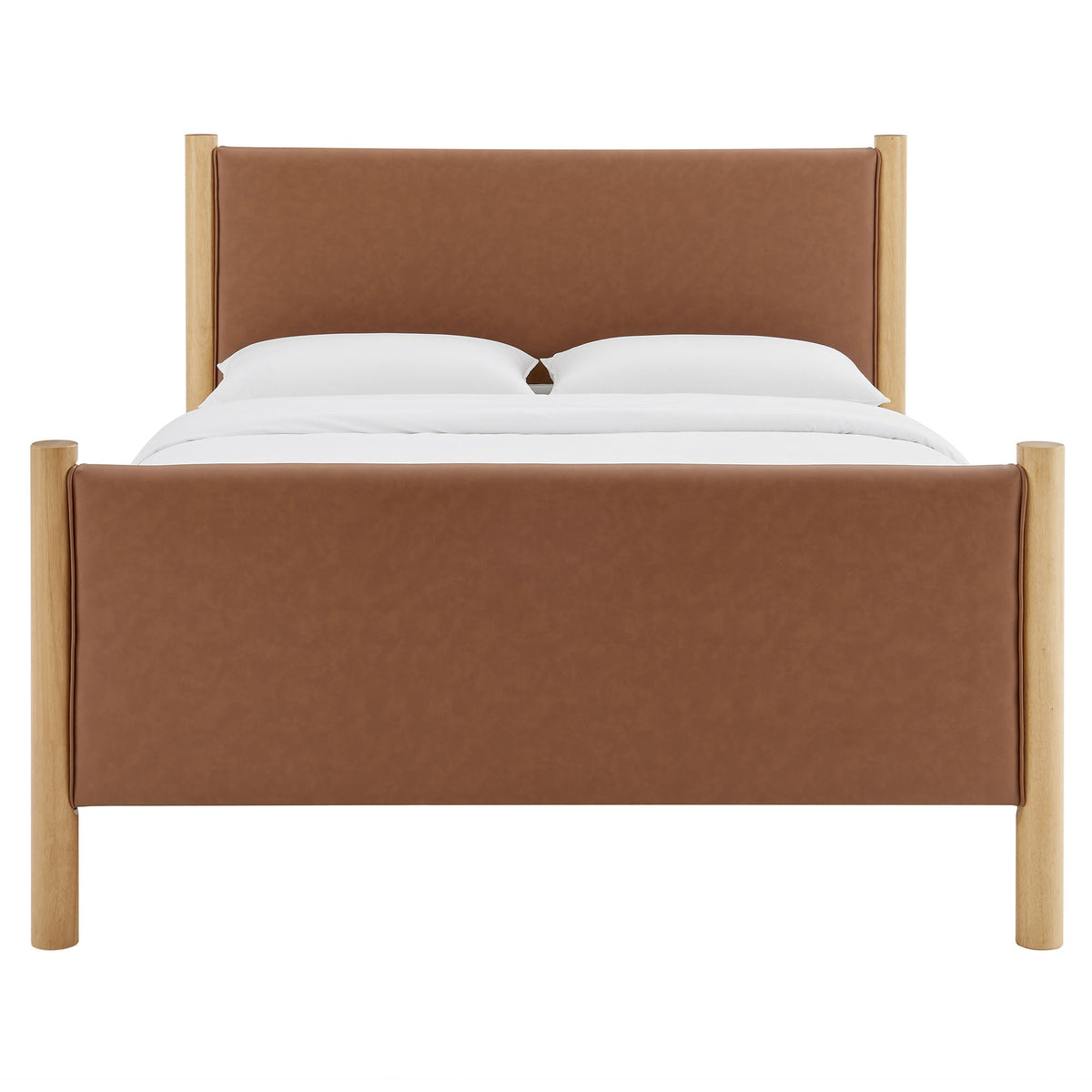 Maven Tan/Oak Queen Size Vegan Leather Upholstered Platform Bed - Ornate Home